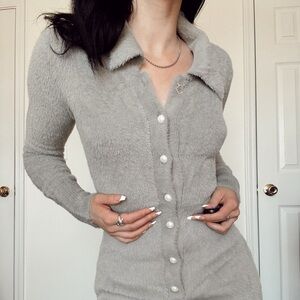 Amanda Uprichard Devin sweater mini dress in FOG long sleeve XS